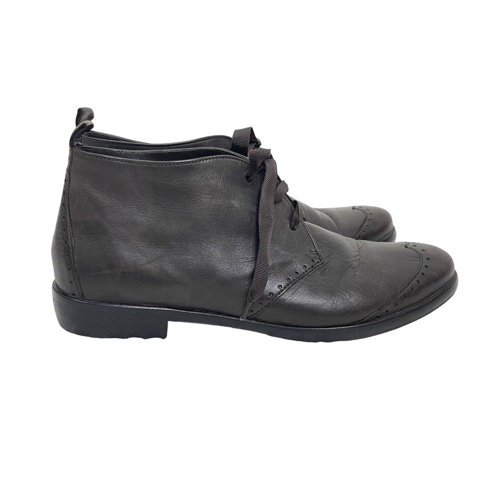 Homers Saqueto Size 9 Dark Brown Leather Lace Up Wing Tip Booties Made in Spain